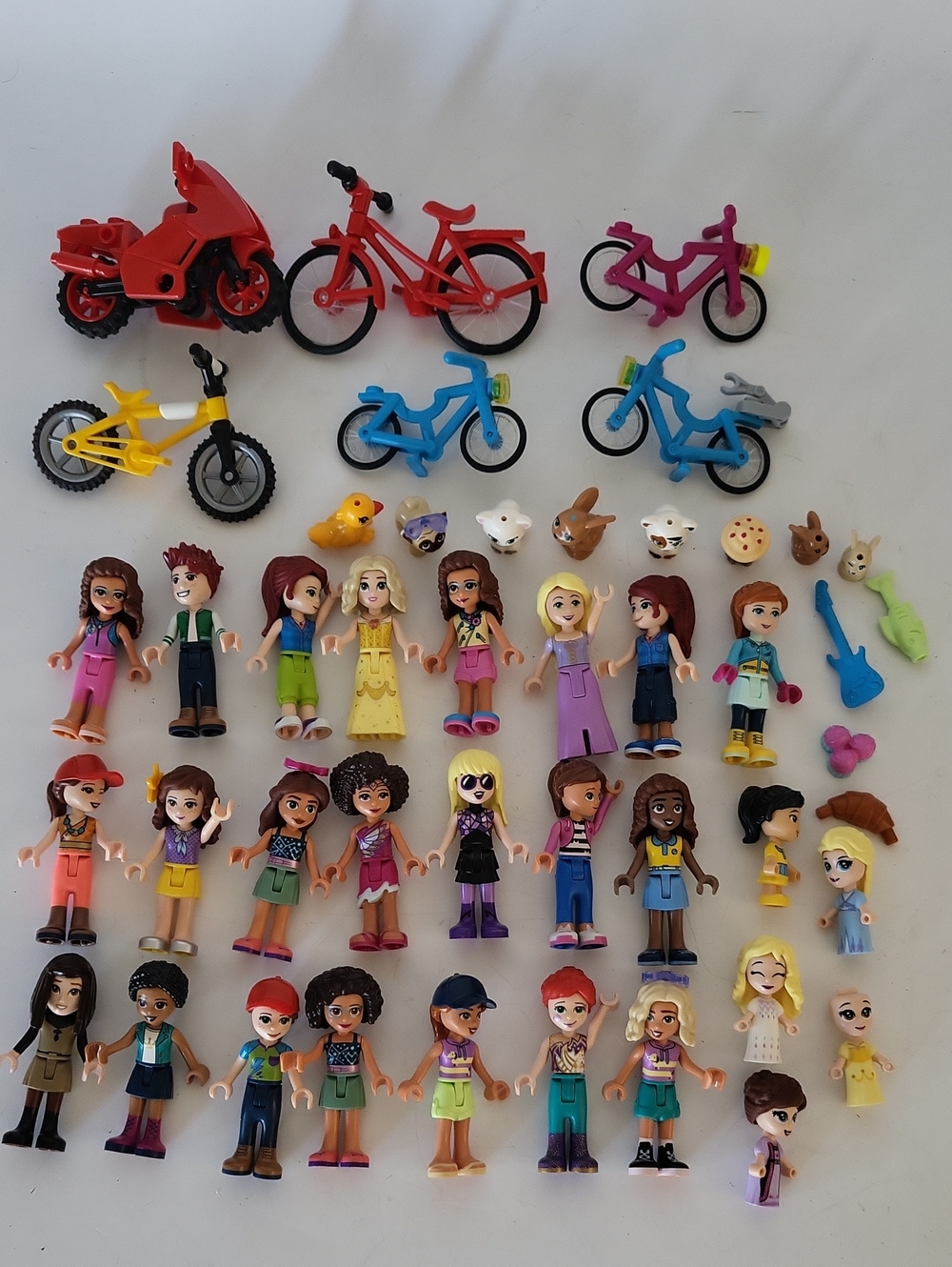 LEGO Friends Mixed Lot - 27 Mini-Dolls, 6 Bikes, Animals & Accessories